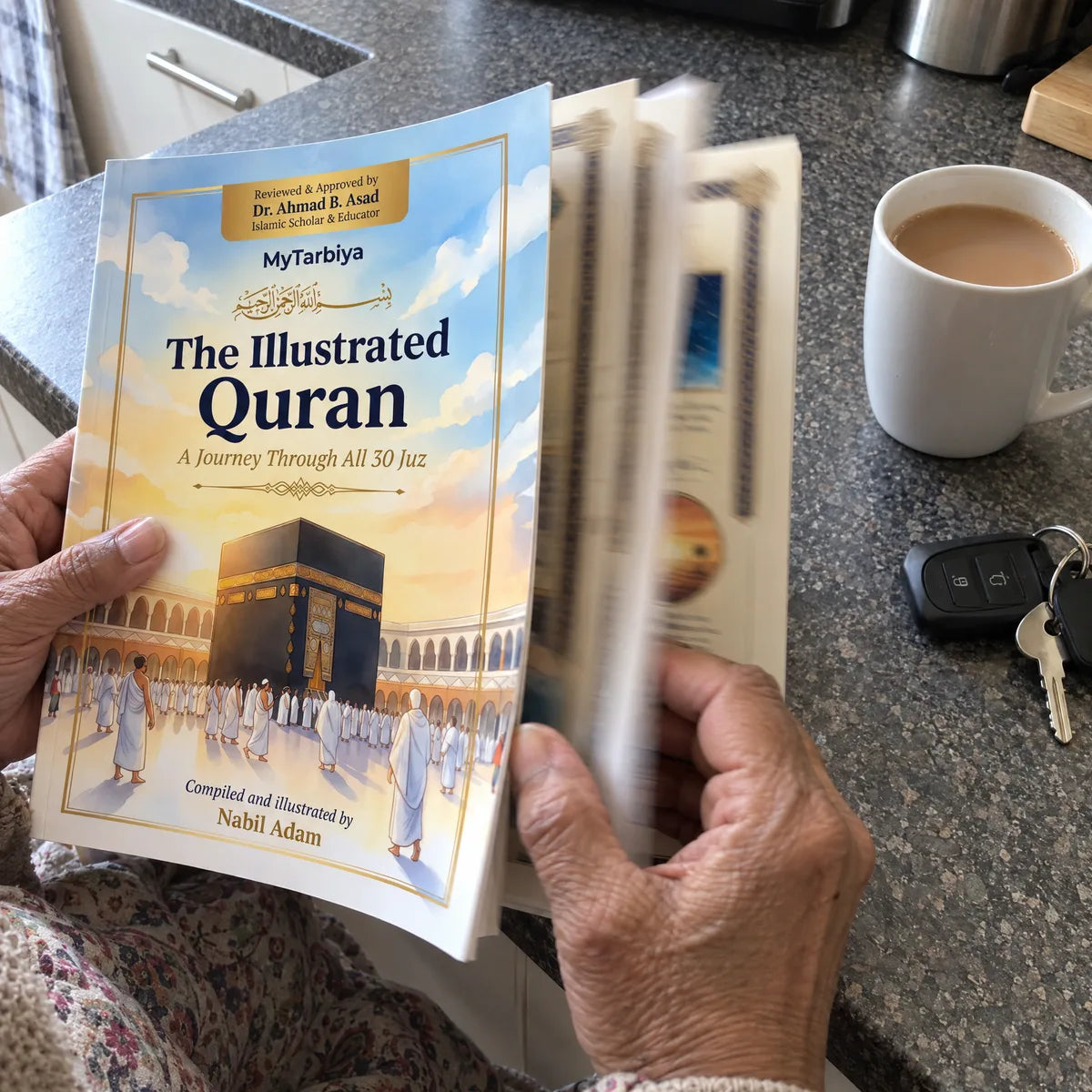 Hands fanning through the illustrated pages